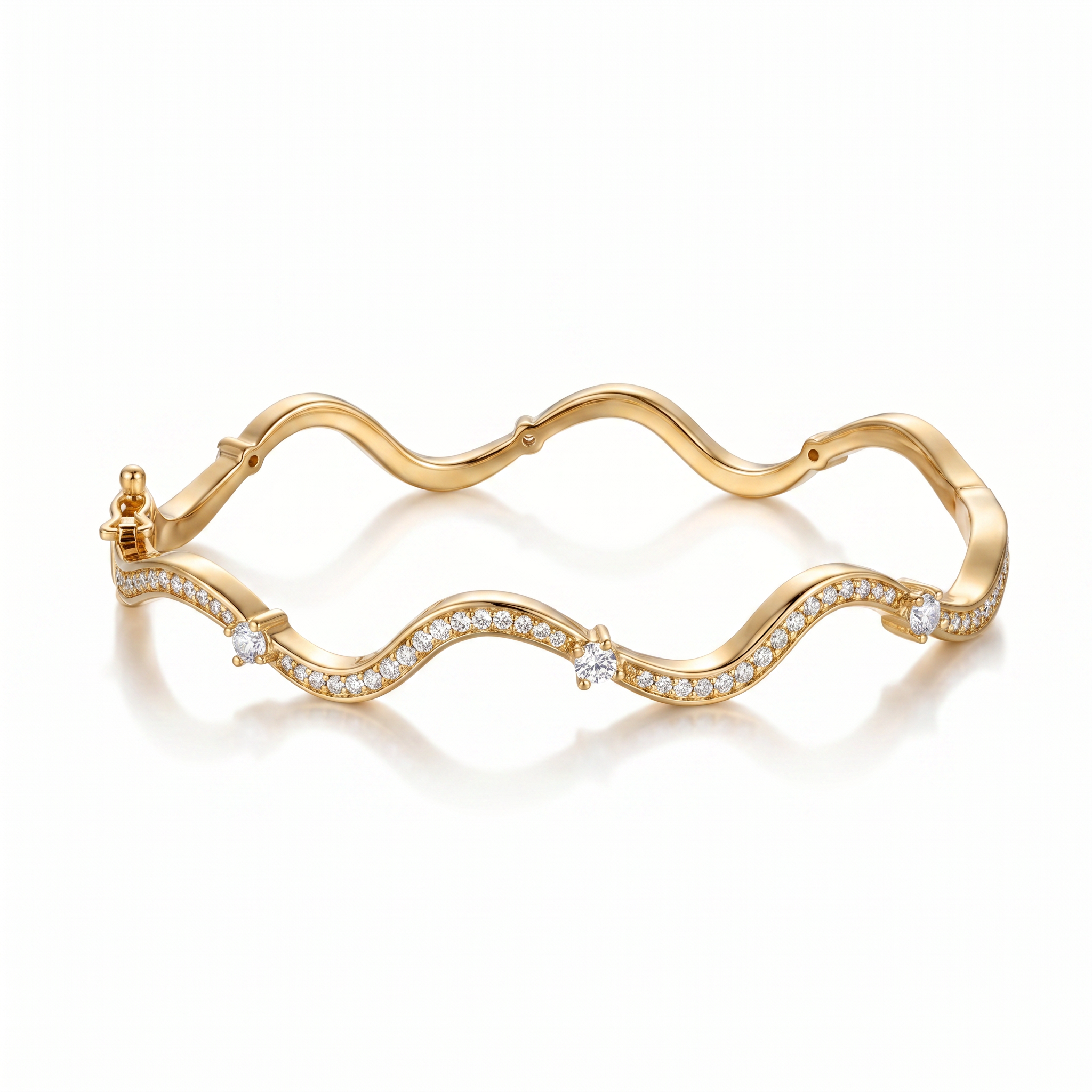 Gold bracelet with diamond accents on a white background