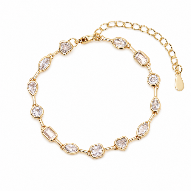 Constellation Crystal Bracelet with spaced white cubic zirconia, gold-plated settings and a chain extender.