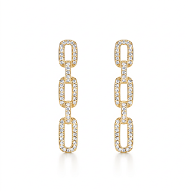Triple Pavé Link Studs with three elongated gold-plated links set with white cubic zirconia.