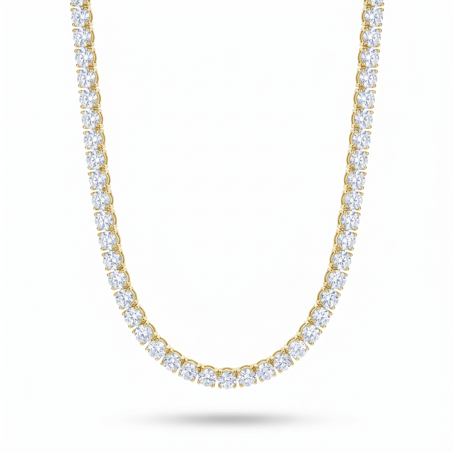 DEBACQ Classic Round Tennis Necklace with white cubic zirconia held by small individual gold-plated claws.