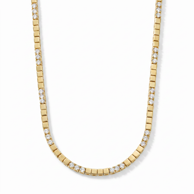 DEBACQ Prism Link Necklace with polished square links and small white cubic zirconia accents.