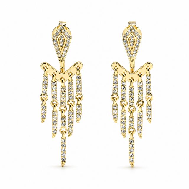 Pavé Tassel Earrings with multiple white cubic zirconia strands suspended from a gold-plated decorative top.