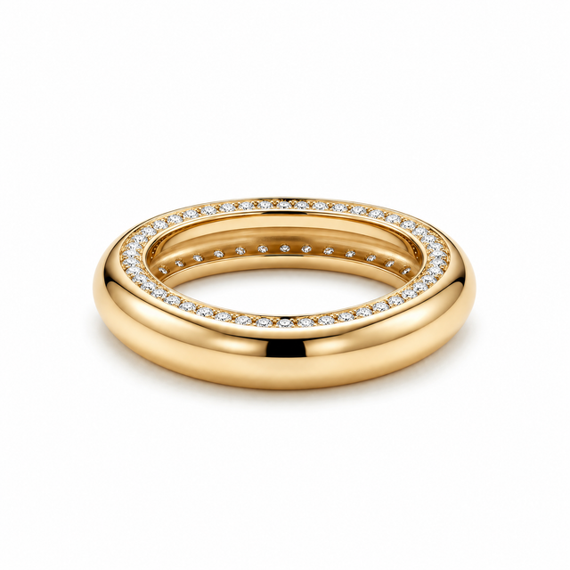 Sculpted Halo Dome Ring with a polished gold-plated curve bordered by small white cubic zirconia.