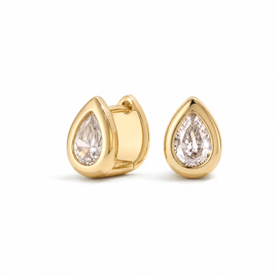 Sculpted Teardrop Hoops with pear-cut white cubic zirconia in gold-plated frames.