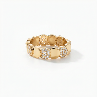 Luna Pavé Band Ring with alternating polished gold-plated discs and white cubic zirconia-set discs.