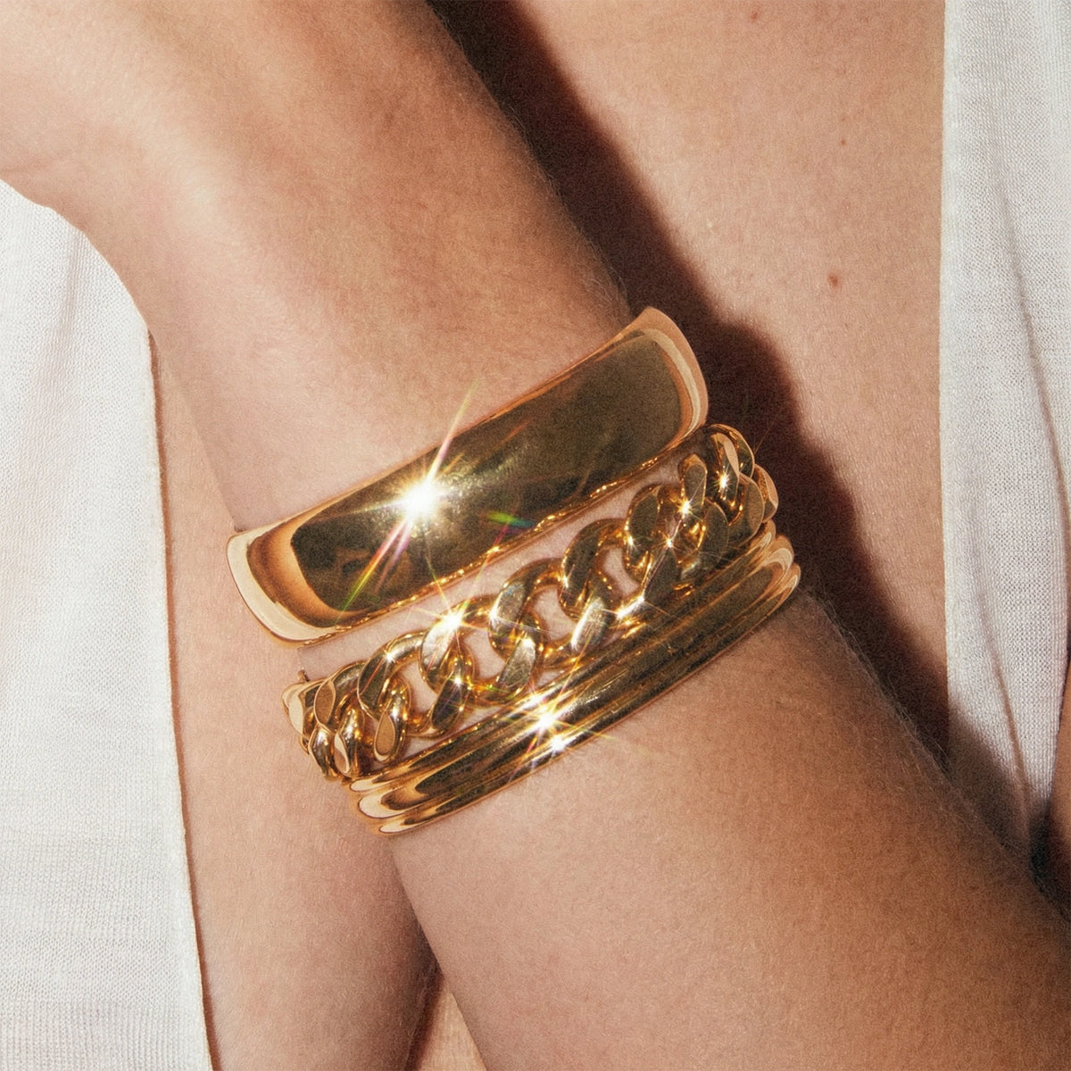 A close-up of a DEBACQ bracelet